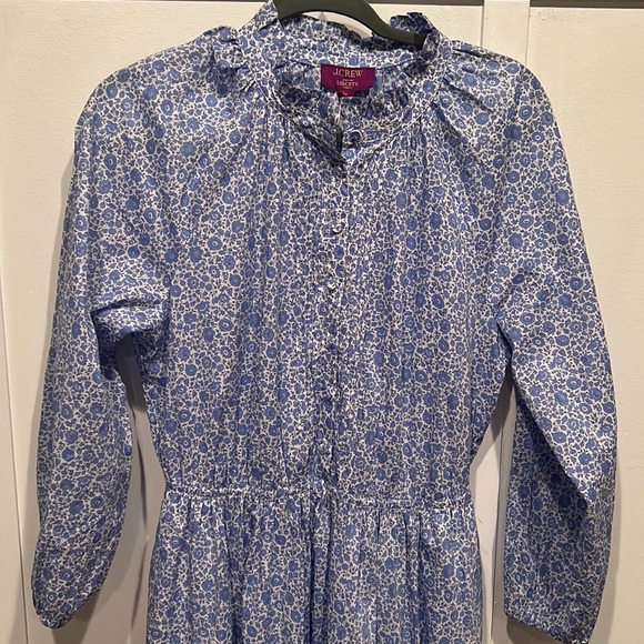 NWT J Crew Liberty Fabric Blue Floral Ruffle Mini Dress - Picture 5 of 9